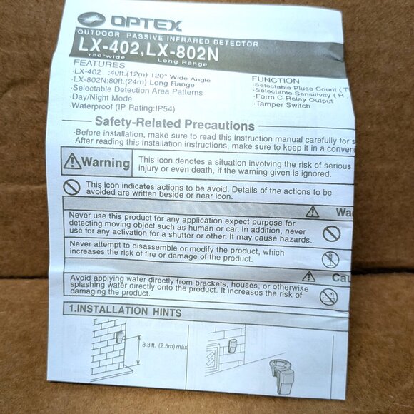 OPTEX LX-402 OUTDOOR/WATERPROFF PASSIVE INFRARED DETECTOR - MOTION DETECTOR - Picture 7 of 7